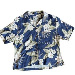 Reef Island Vintage 100% Silk Hawaiian Polynesian Button Up Top Shirt